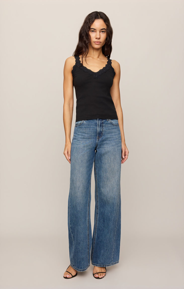 Tops Eve Lace Trim Tank Black