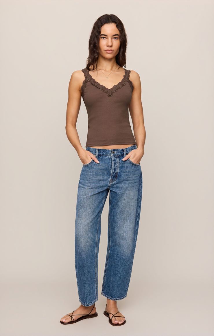 Tops Eve Lace Trim Tank Cocoa Latte