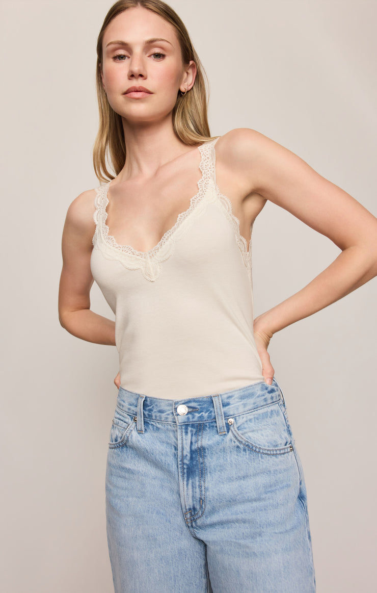 Tops Eve Lace Trim Tank Sandstone
