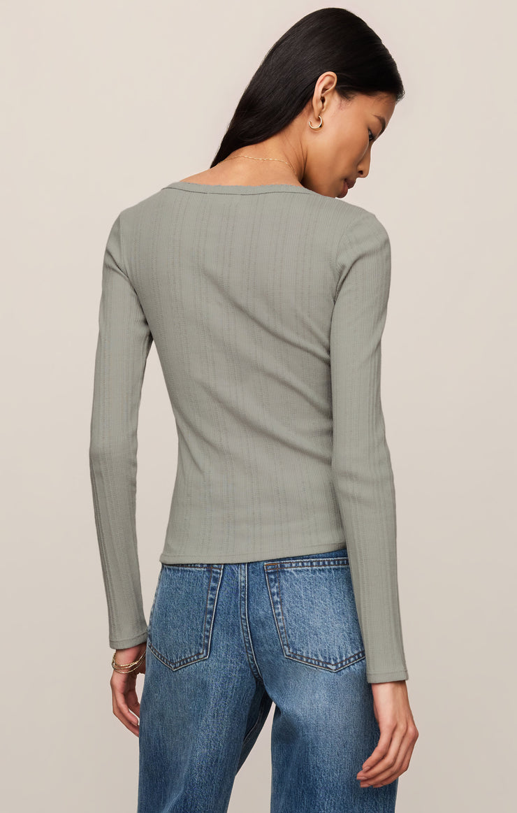 Tops Audri Pointelle Henley Top Aqua Cloud
