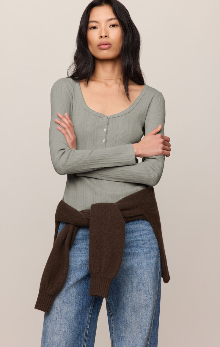 Tops Audri Pointelle Henley Top Aqua Cloud