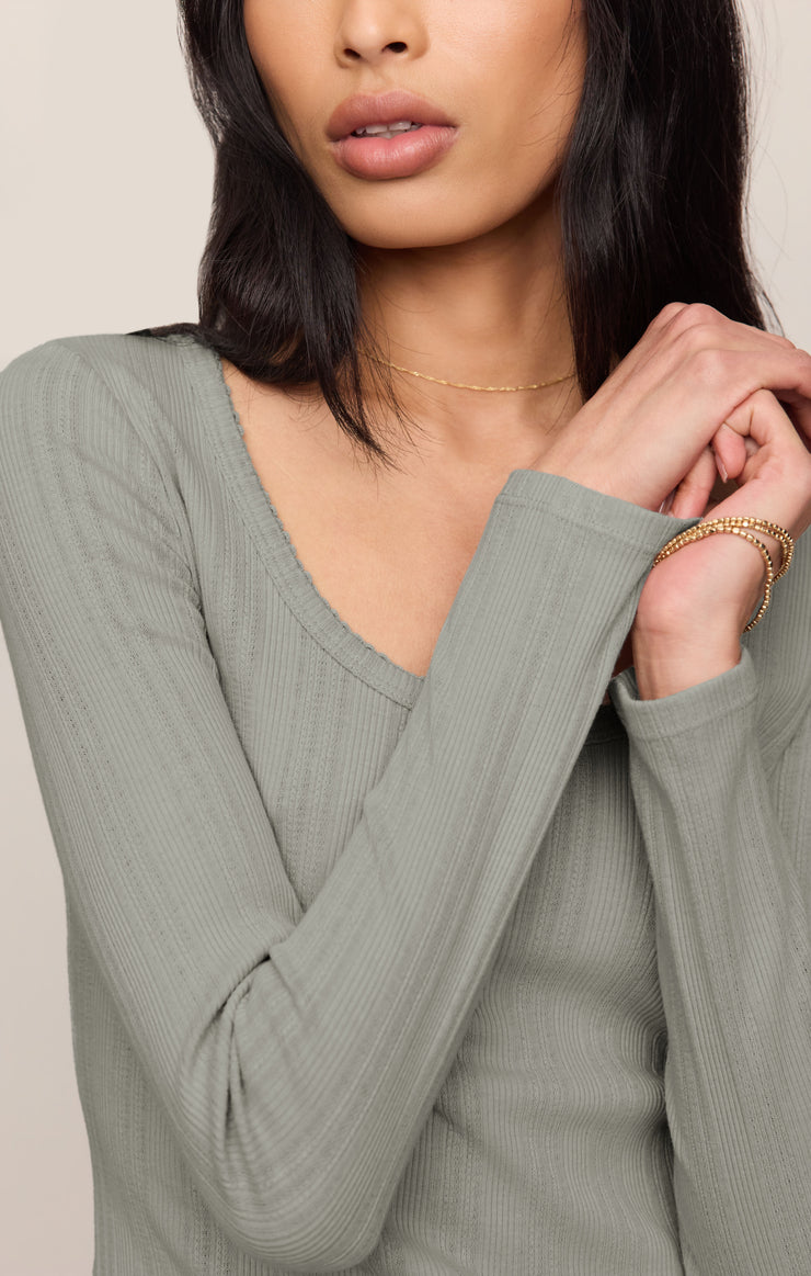 Tops Audri Pointelle Henley Top Aqua Cloud