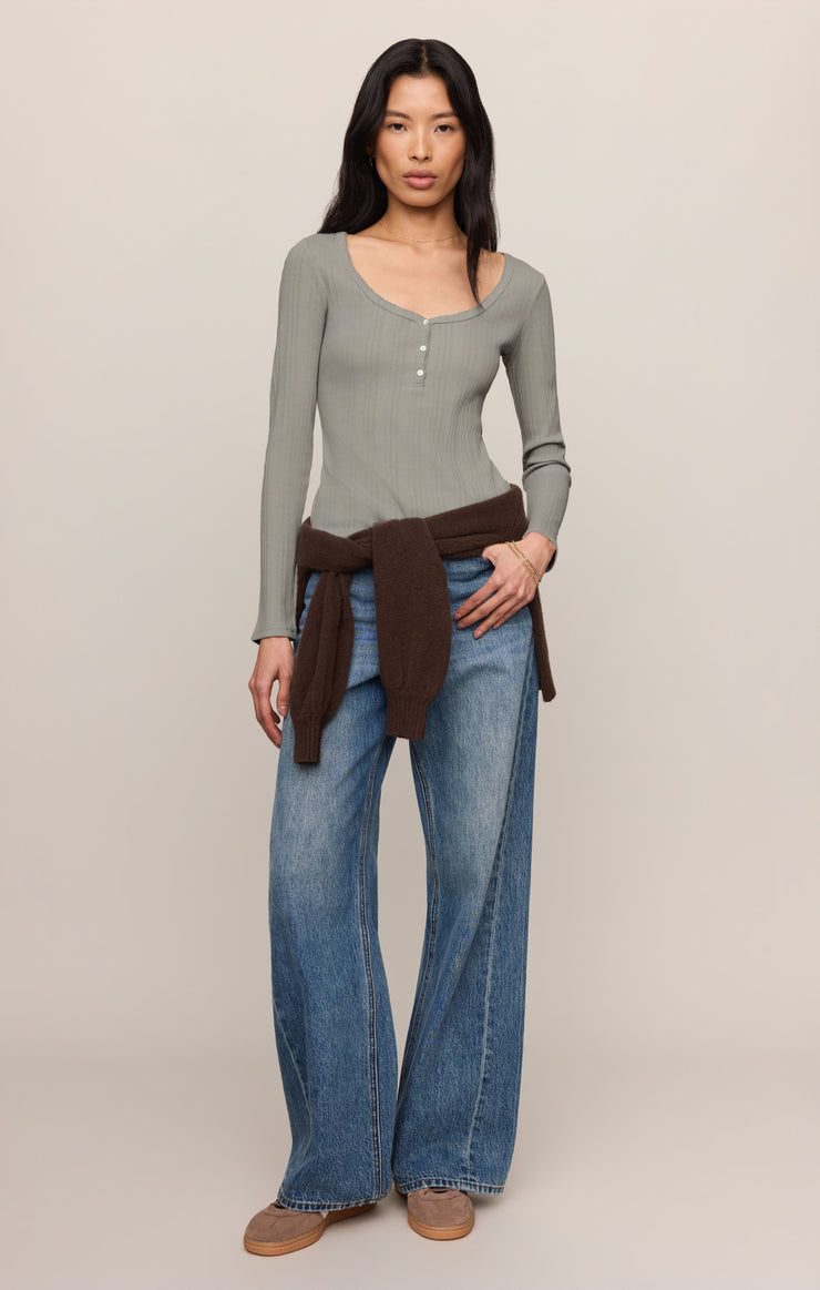 Tops Audri Pointelle Henley Top Aqua Cloud