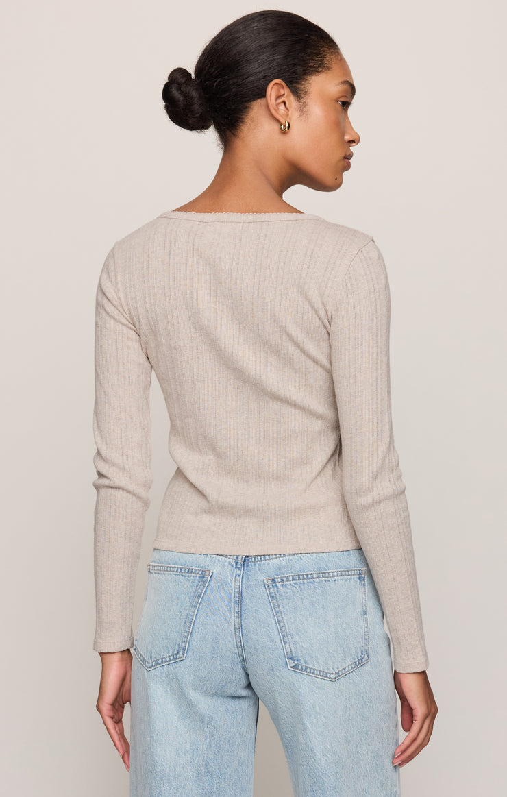 Tops Audri Pointelle Henley Top Natural Heather