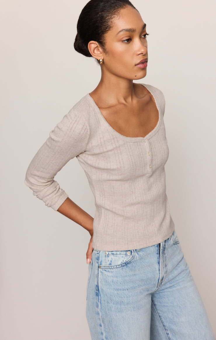 Tops Audri Pointelle Henley Top Natural Heather