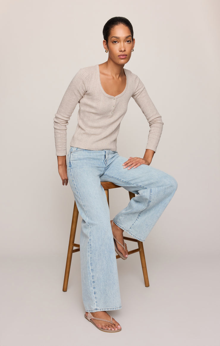 Tops Audri Pointelle Henley Top Natural Heather