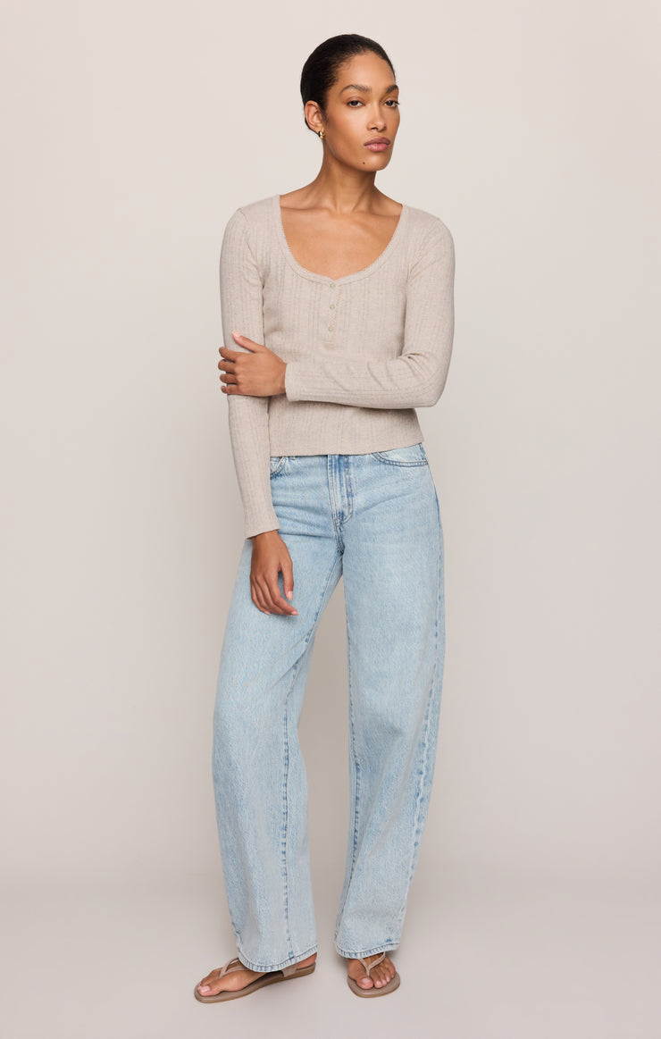 Tops Audri Pointelle Henley Top Natural Heather