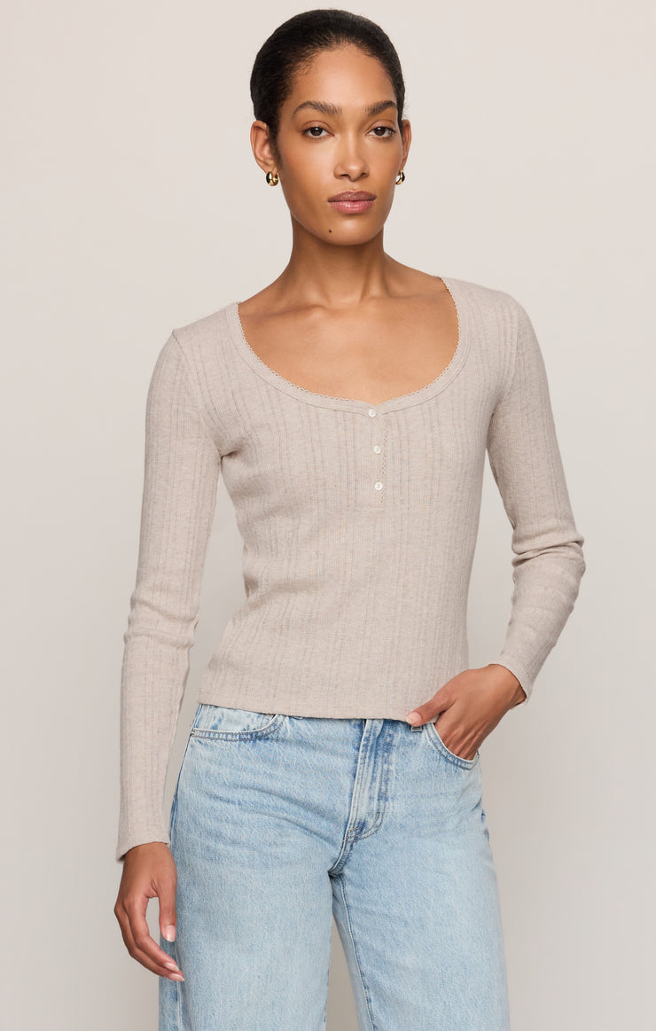 Tops Audri Pointelle Henley Top Natural Heather