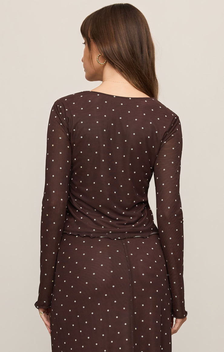 Tops Amara Polka Dot Mesh Top Dark Chocolate