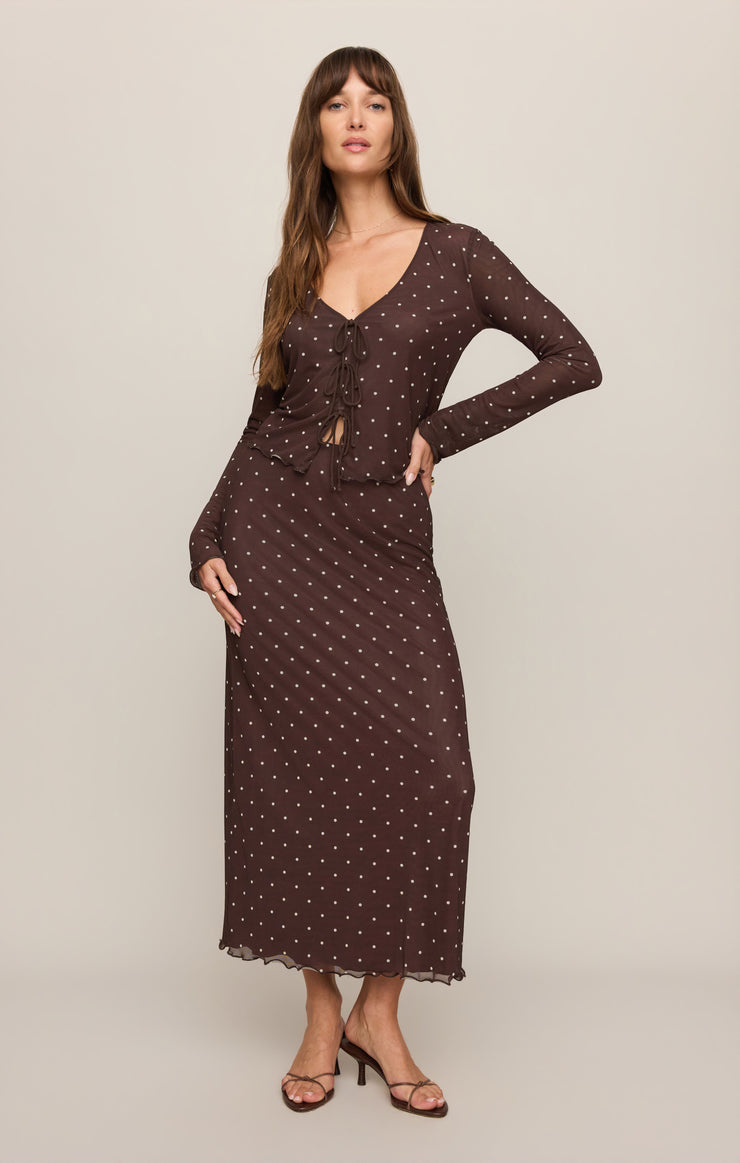 Tops Amara Polka Dot Mesh Top Dark Chocolate