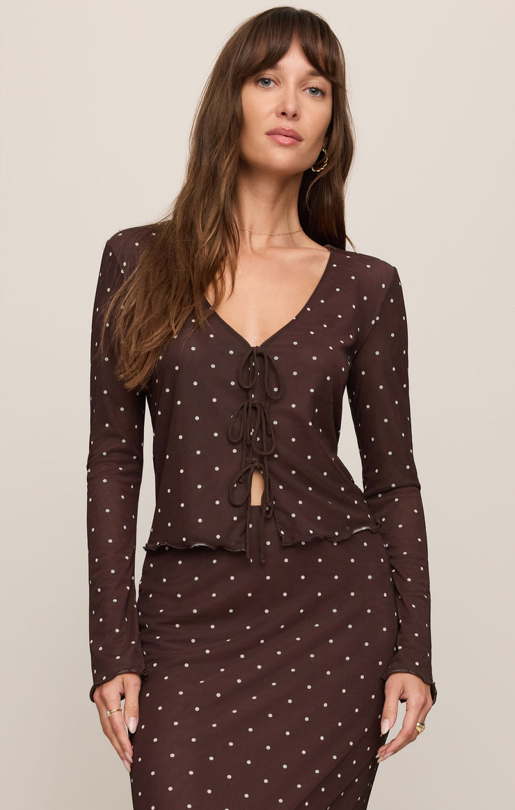 Tops Amara Polka Dot Mesh Top Dark Chocolate