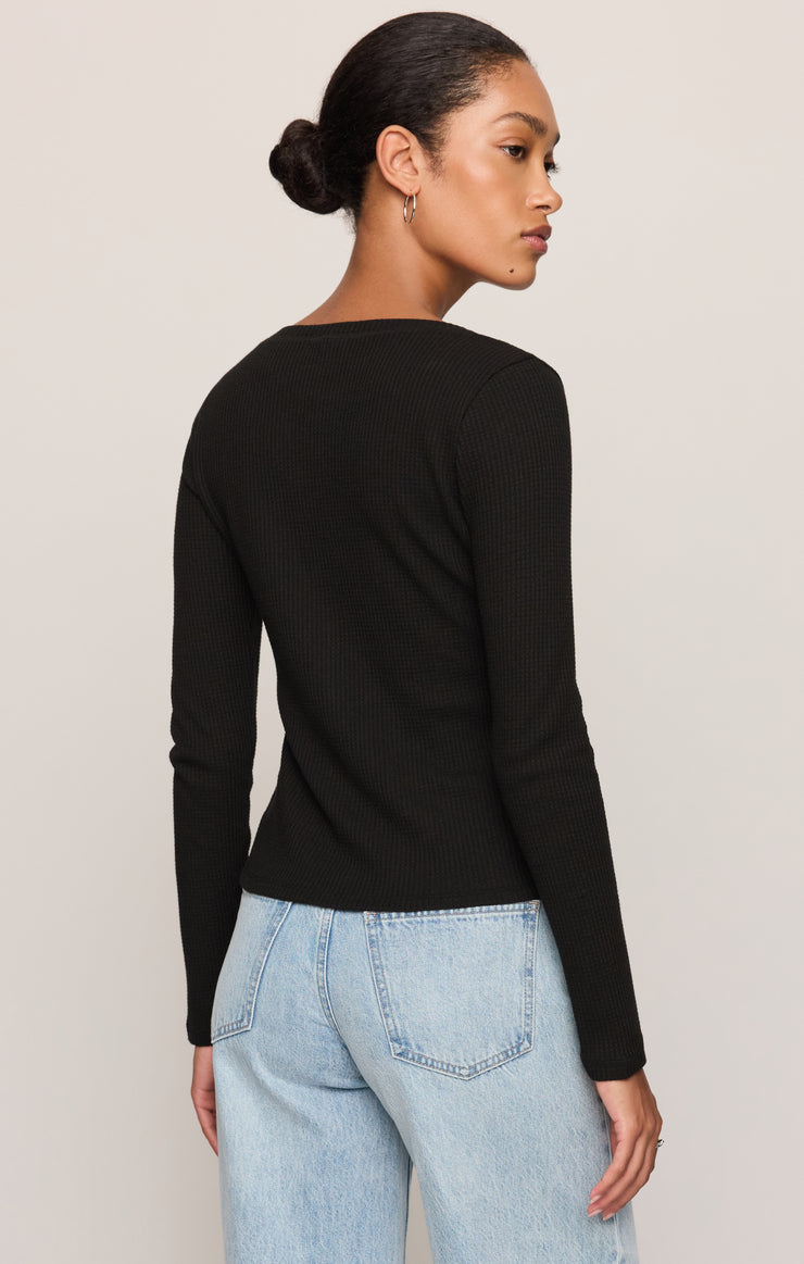 Tops Albany Waffle Snap Front Top Black