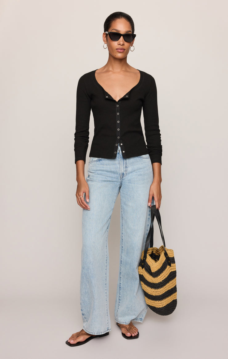 Tops Albany Waffle Snap Front Top Black