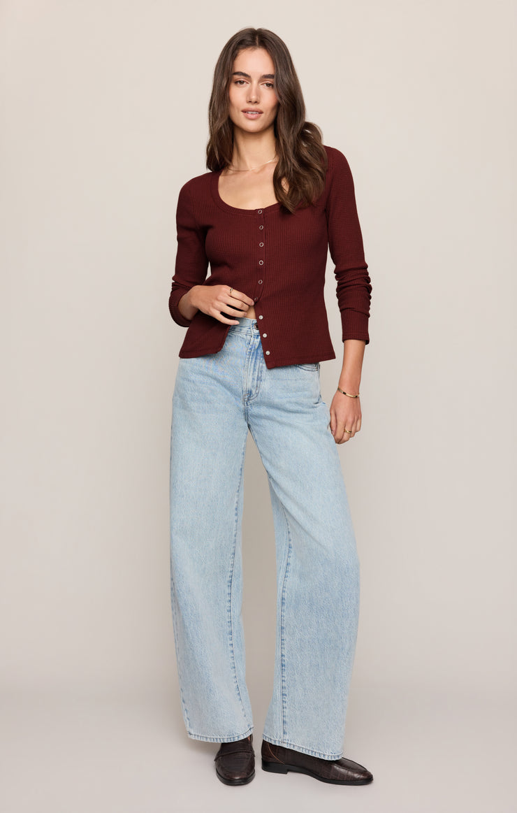 Tops Albany Waffle Snap Front Top Velvet Rouge