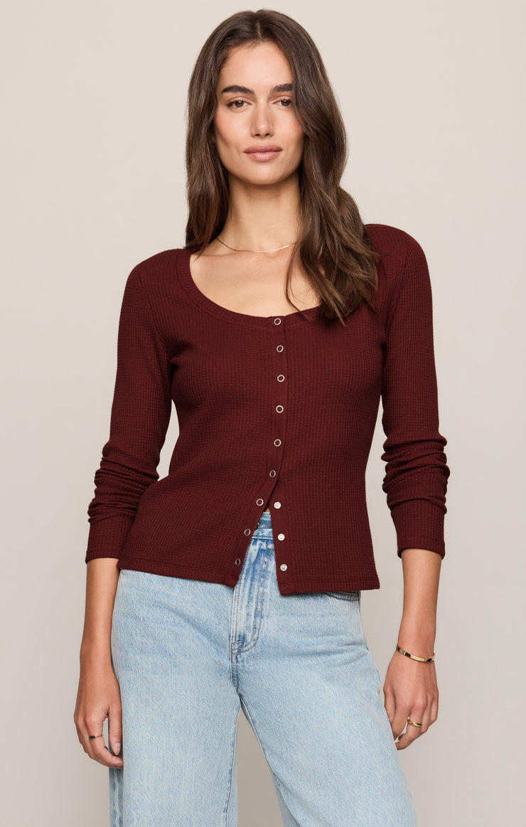 Tops Albany Waffle Snap Front Top Velvet Rouge