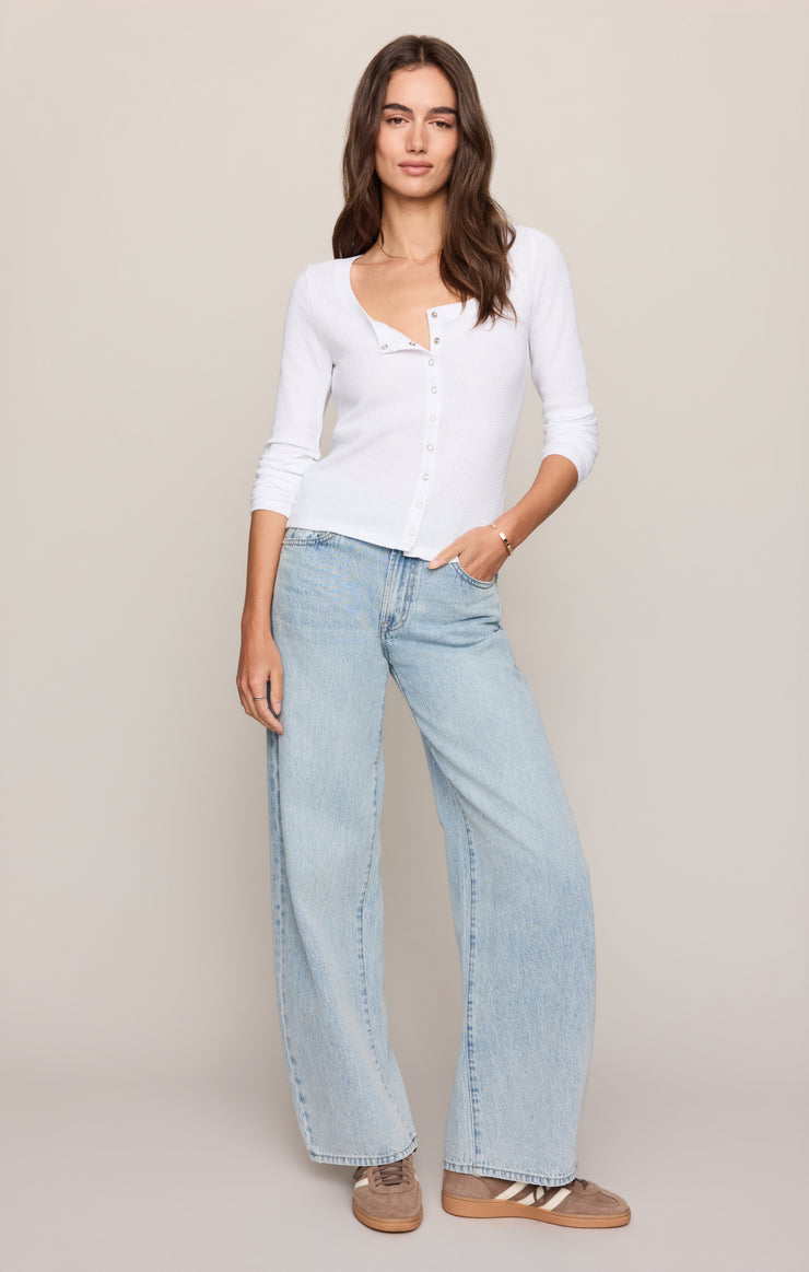 Tops Albany Waffle Snap Front Top White