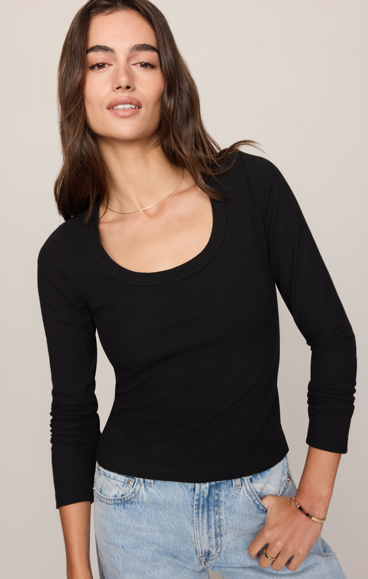 Tops Greyson Scoop Long Sleeve Tee Black