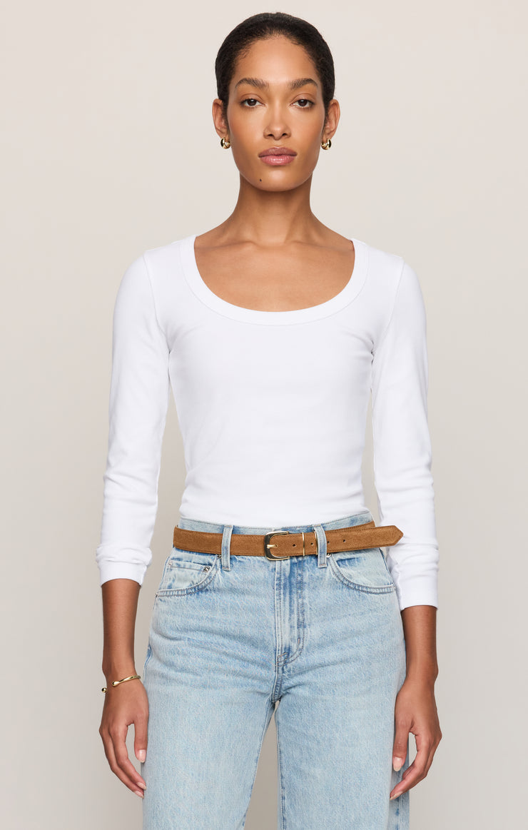 Tops Greyson Scoop Long Sleeve Tee White
