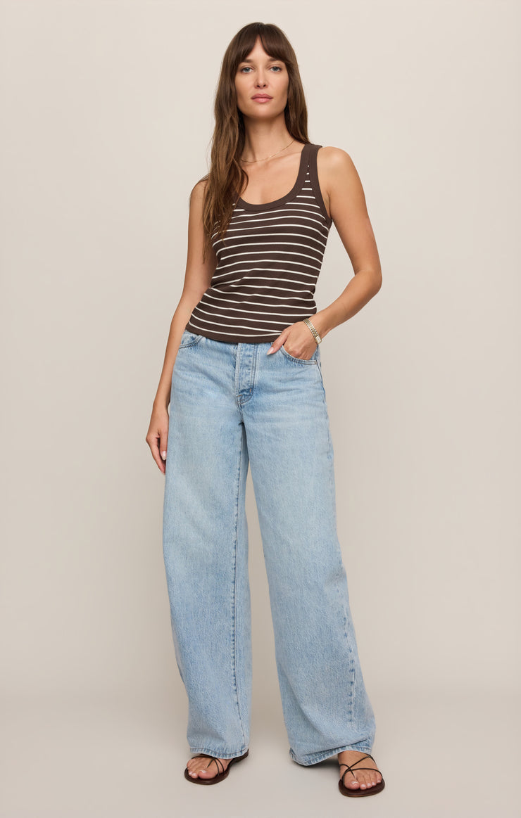 Tops Rowe Striped Scoop Tank Dark Chocolate