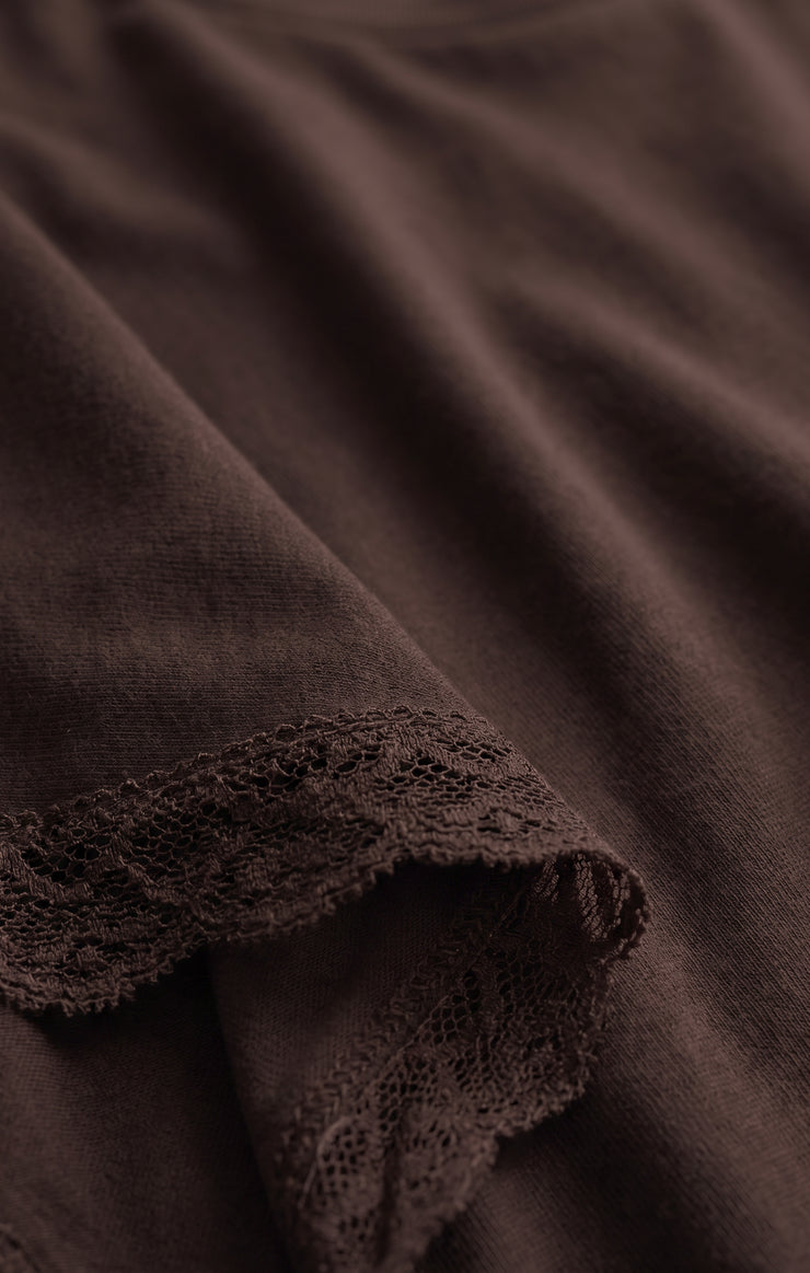 Tops Marika Lace Trim Muscle Tee Dark Chocolate