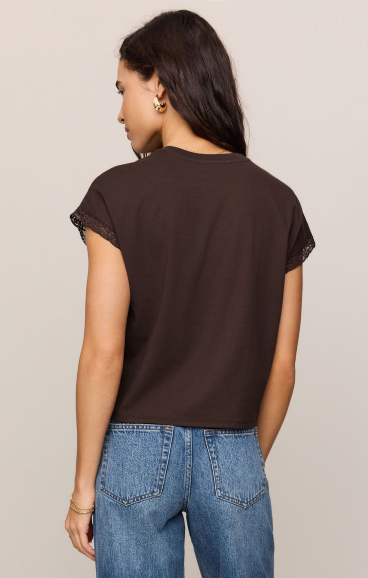 Tops Marika Lace Trim Muscle Tee Dark Chocolate