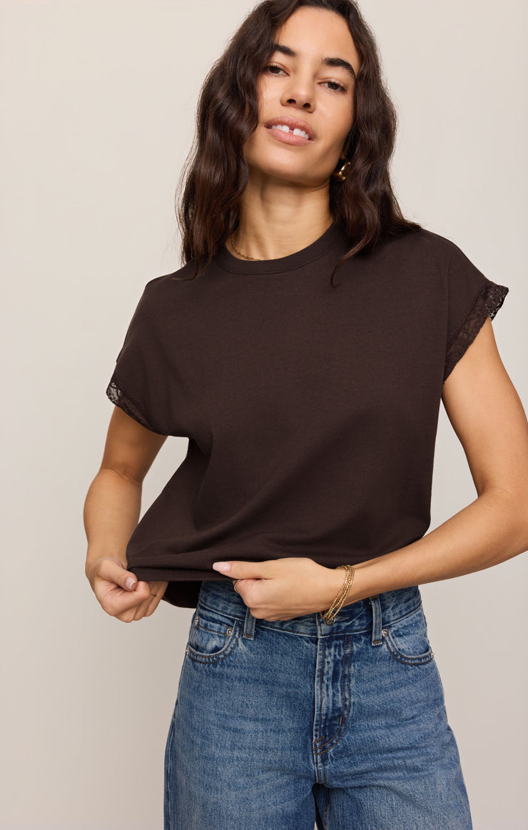 Tops Marika Lace Trim Muscle Tee Dark Chocolate