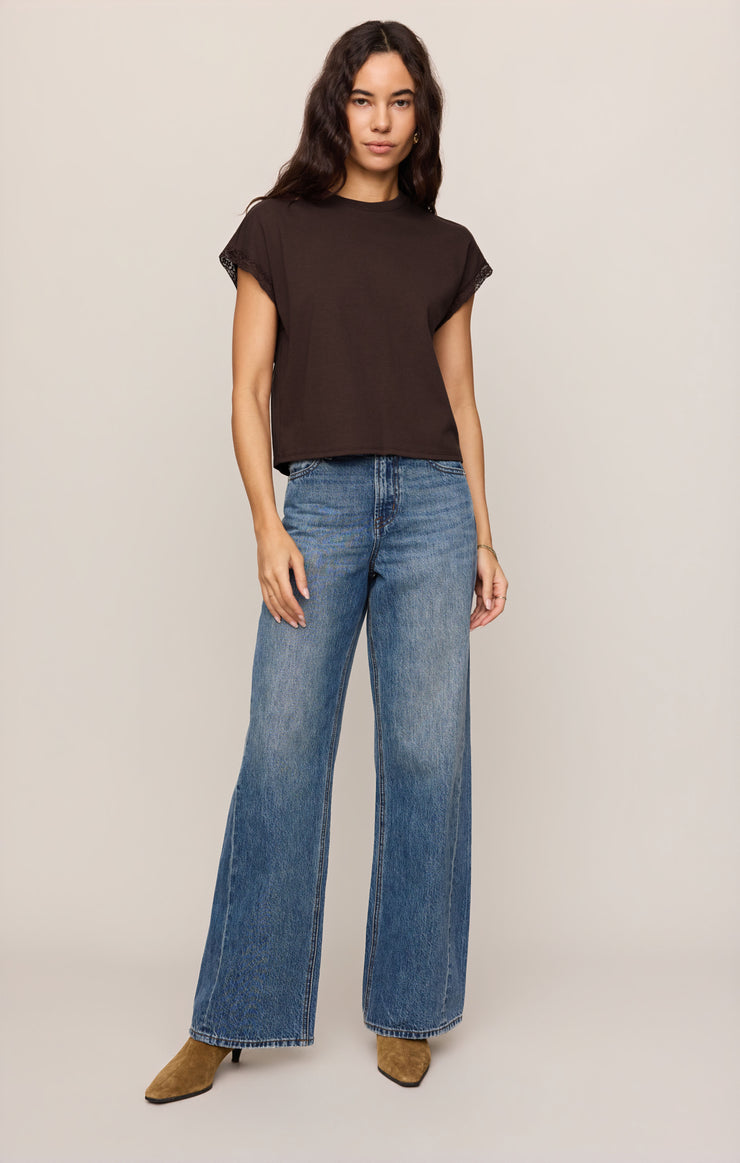 Tops Marika Lace Trim Muscle Tee Dark Chocolate