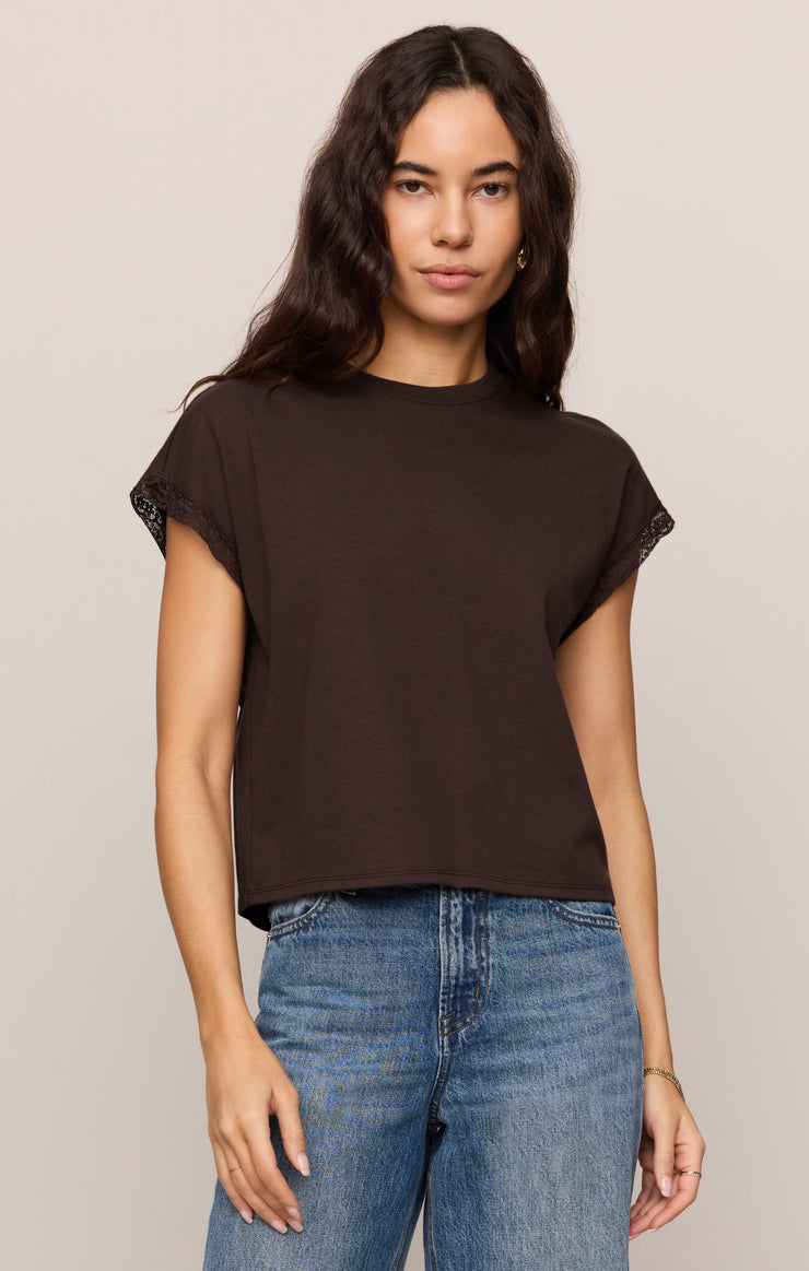 Tops Marika Lace Trim Muscle Tee Dark Chocolate