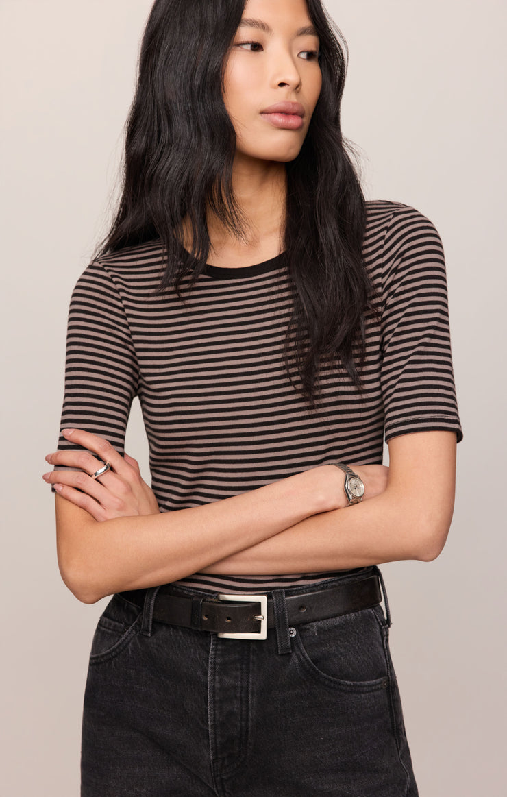 Tops Freida Striped Tee Wild Mushroom