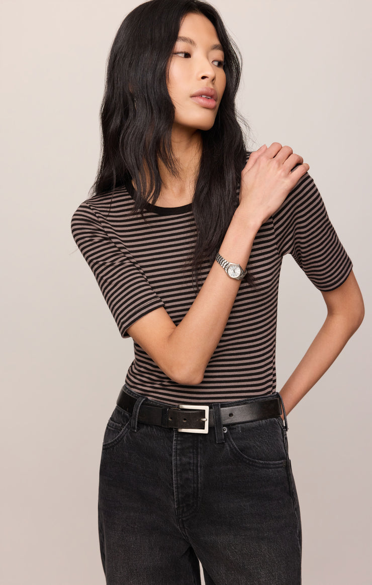 Tops Freida Striped Tee Wild Mushroom