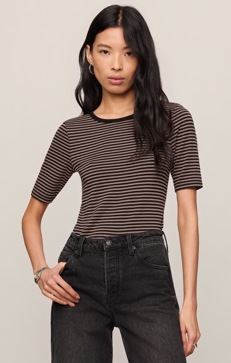 Tops Freida Striped Tee Wild Mushroom