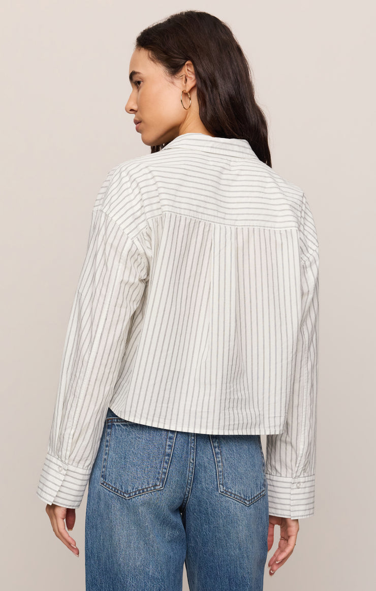 Tops Favorite Striped Button Up White