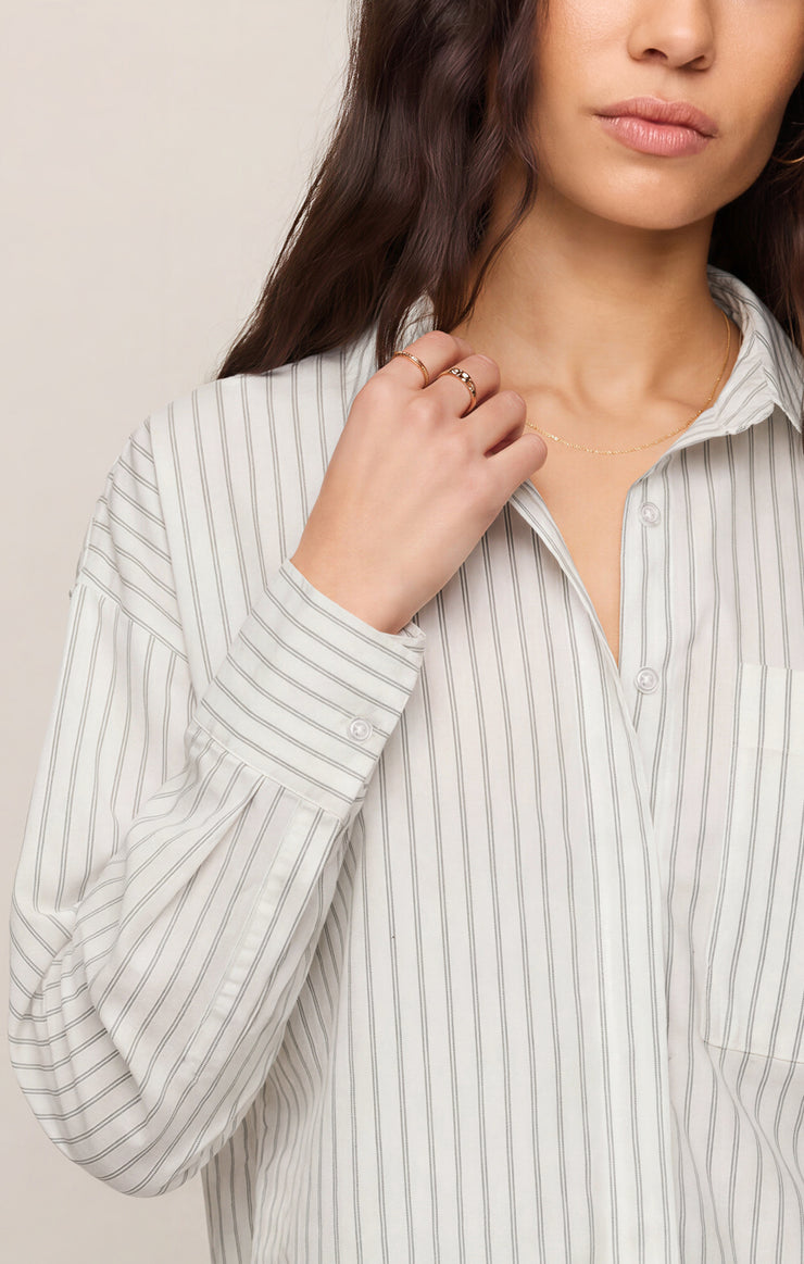 Tops Favorite Striped Button Up White