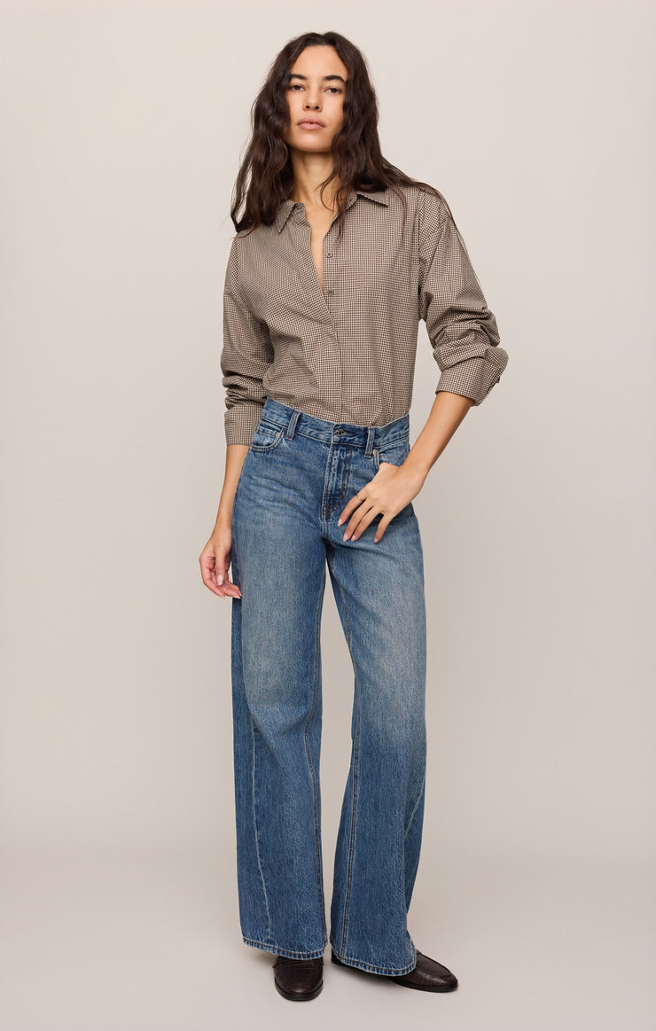Tops On Duty Gingham Button Up Shirt Dark Chocolate