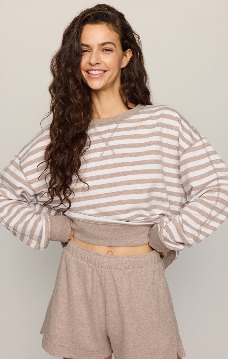 Tops Everyday French Terry Striped Crew Heather Ash