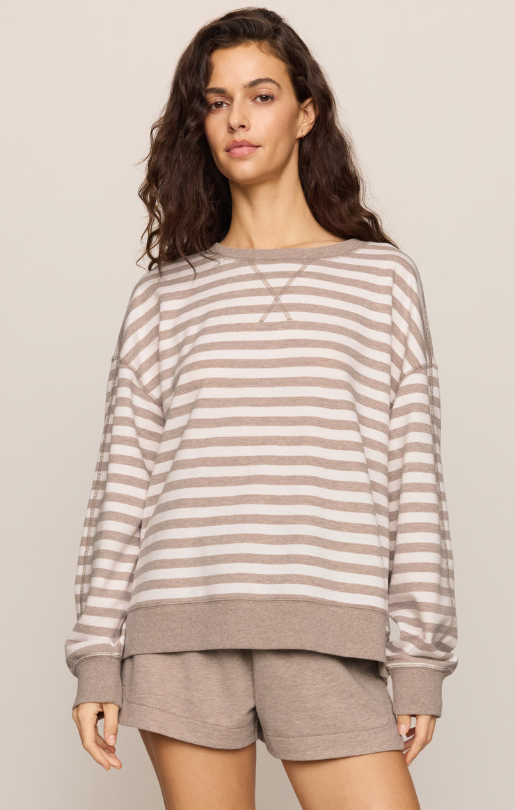 Tops Everyday French Terry Striped Crew Heather Ash