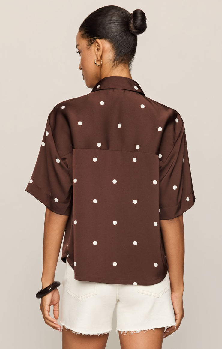 Tops Mari Satin Dot Button Up Chocolate Cherry