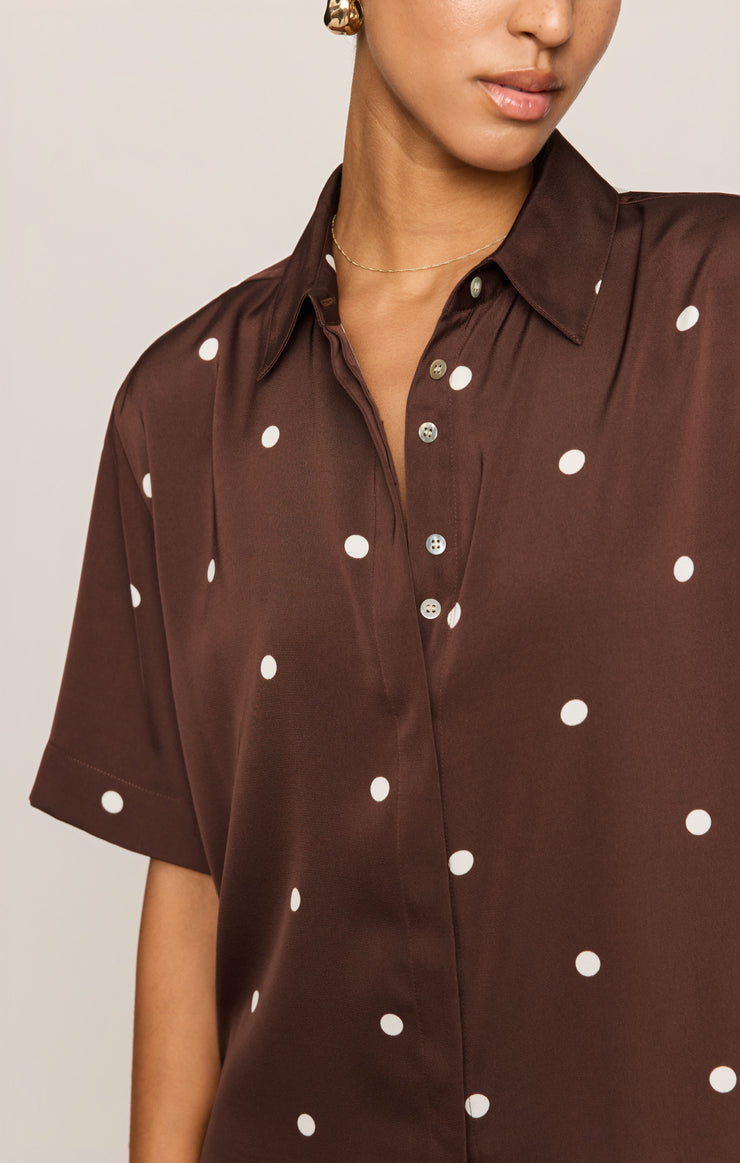 Tops Mari Satin Dot Button Up Chocolate Cherry