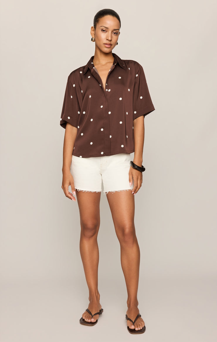Tops Mari Satin Dot Button Up Chocolate Cherry