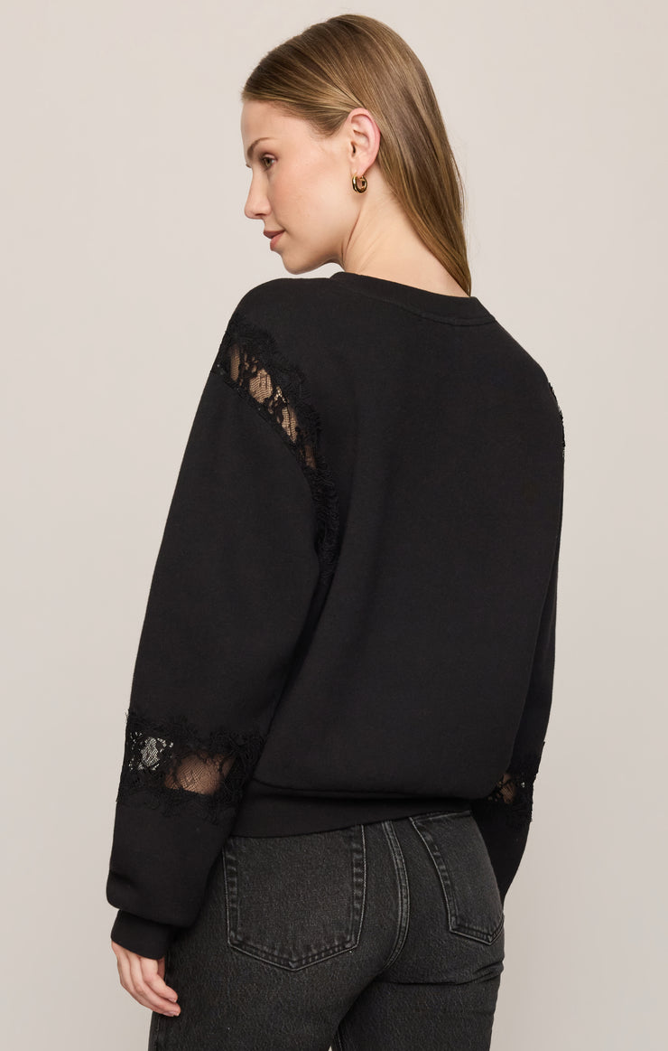 Tops Hidden Hills Lace-Trim Sweatshirt Black