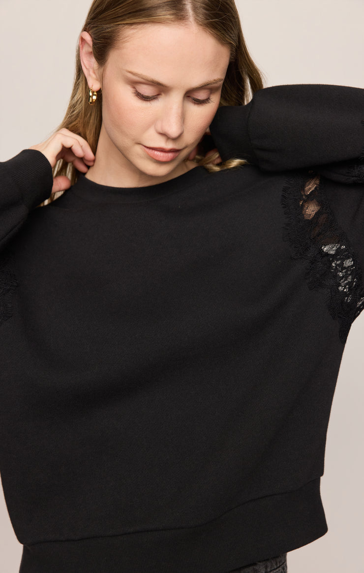 Tops Hidden Hills Lace-Trim Sweatshirt Black