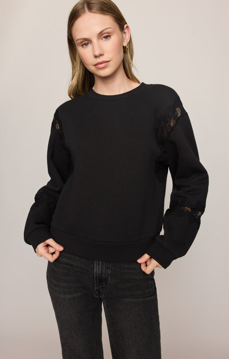 Tops Hidden Hills Lace-Trim Sweatshirt Black