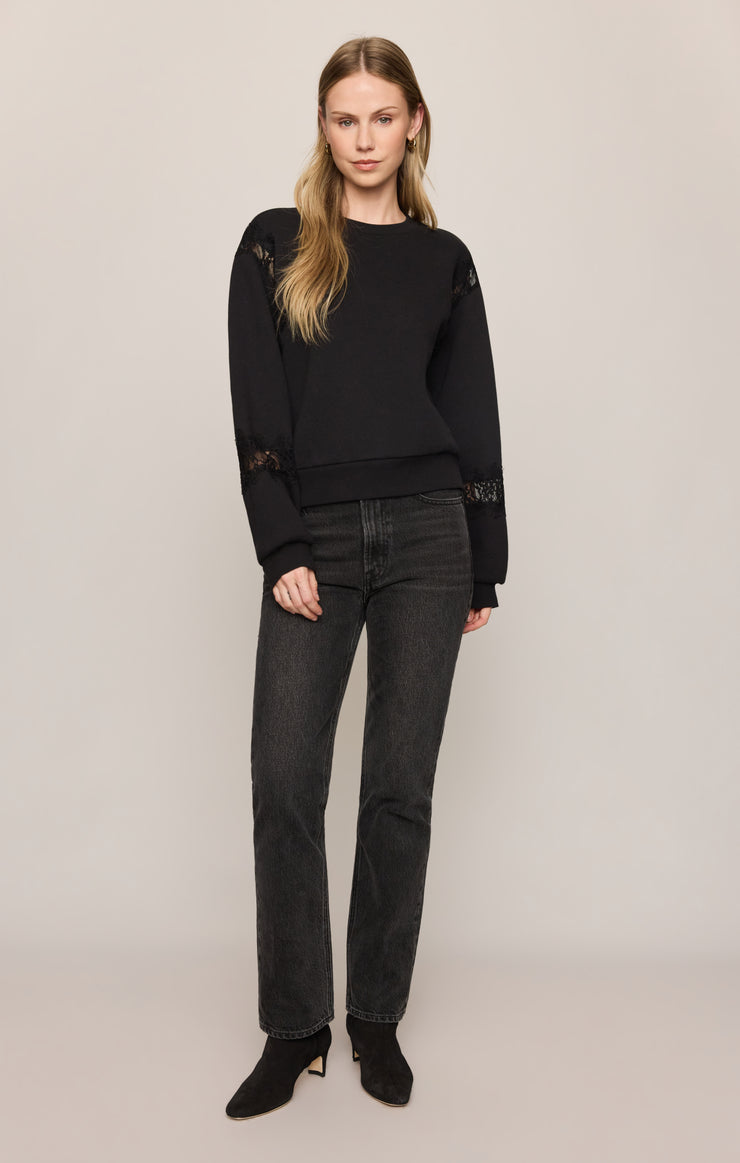 Tops Hidden Hills Lace-Trim Sweatshirt Black