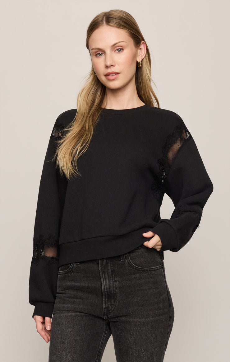 Tops Hidden Hills Lace-Trim Sweatshirt Black