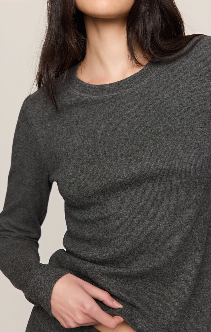 Tops Tucked In Rib Long Sleeve Tee Charcoal Heather