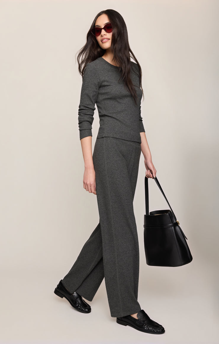 Tops Tucked In Rib Long Sleeve Tee Charcoal Heather