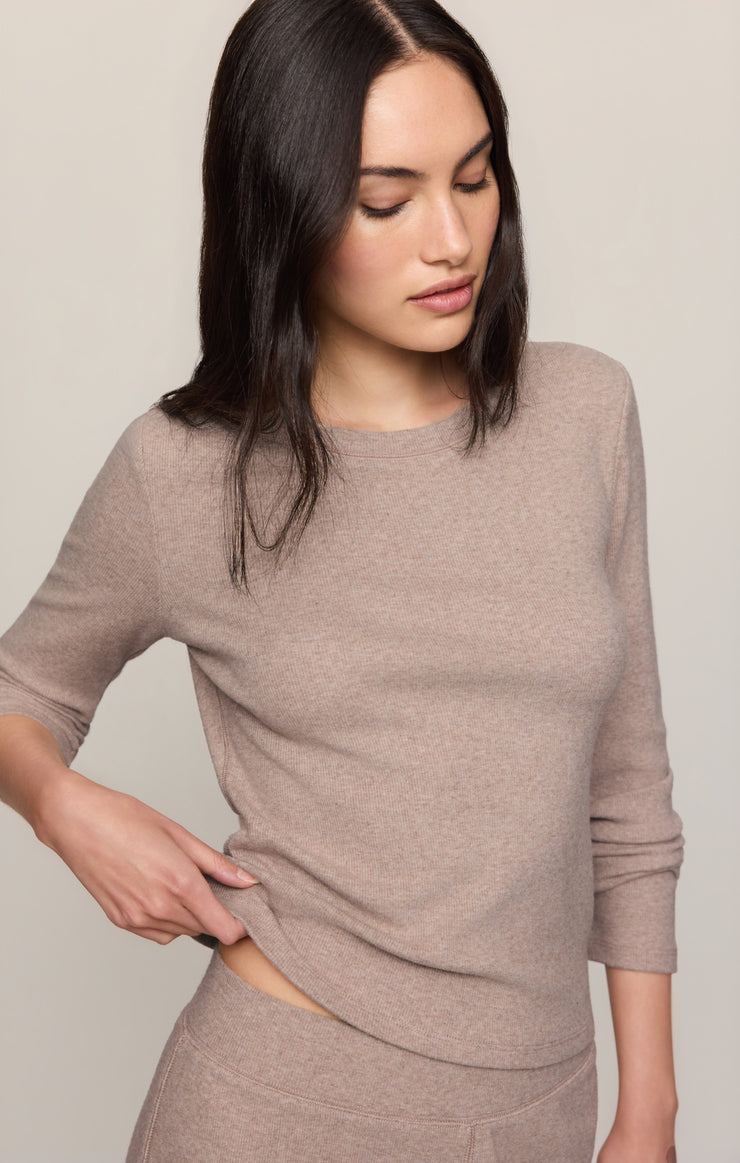 Tops Tucked In Rib Long Sleeve Tee Heather Ash