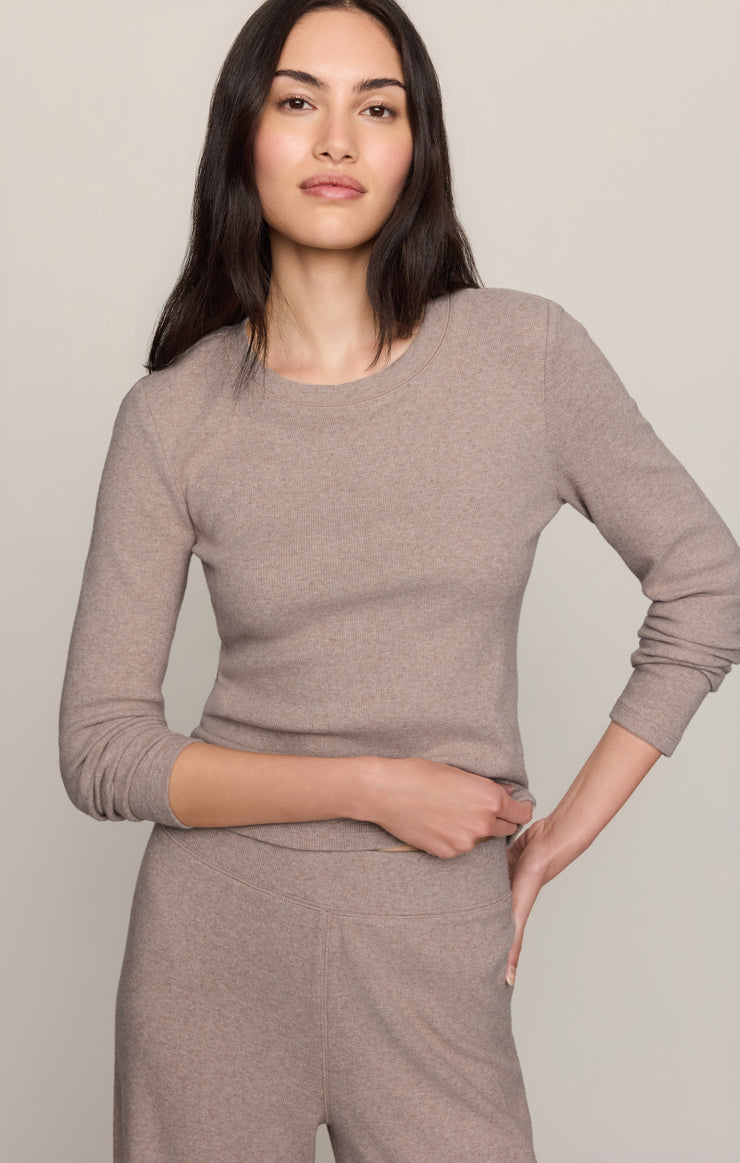 Tops Tucked In Rib Long Sleeve Tee Heather Ash