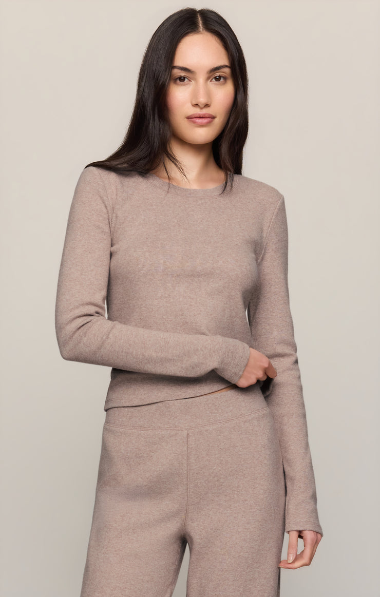 Tops Tucked In Rib Long Sleeve Tee Heather Ash