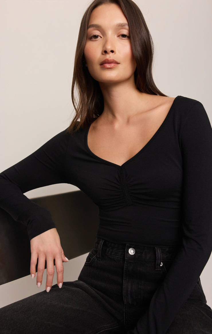 Tops No Regrets Ruched Long Sleeve Top Black